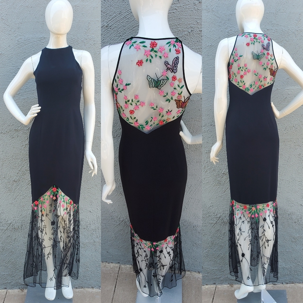 80s 90s Vintage Diane Freis Butterfly Slip Maxi Dress XS